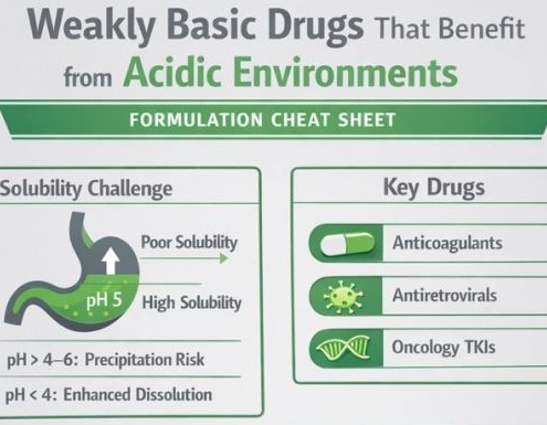 weakly basic drugs that benefit from acidic environments small